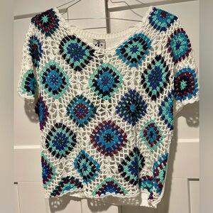 Rain & Rose Crochet Short Sleeve Sweater, Sz L, NWT